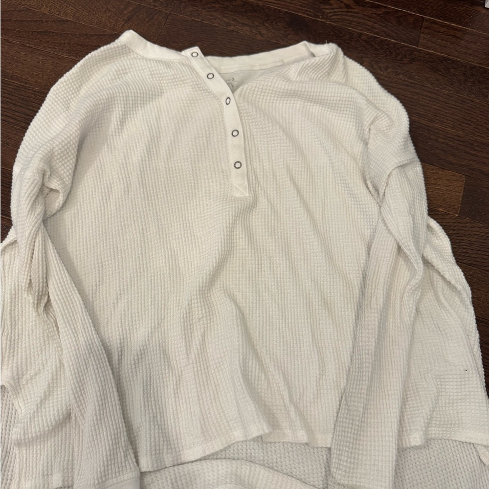 Aerie White Waffle Knit Henley Top